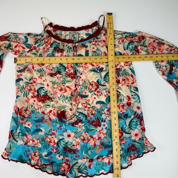 JOHNNY WAS Sz S Top Blue Floral Print Cold Shoulder - Picture 12 of 13